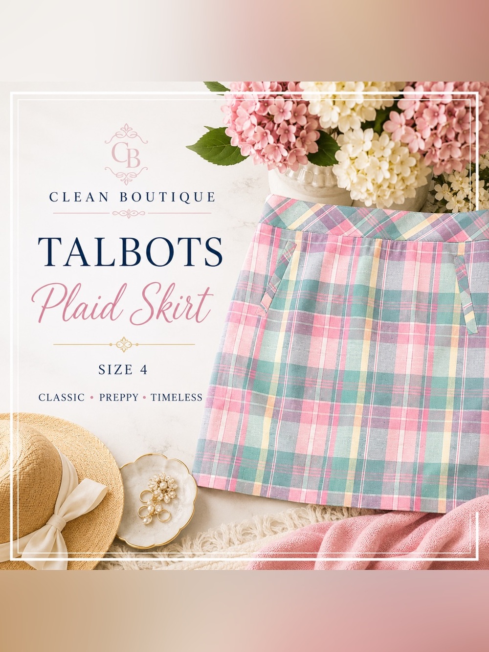 Talbots‎ Linen Blend Plaid Skirt Women’s XS 4 Pink Green Lined Classic Preppy